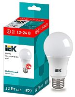 Лампа светодиодная A60 шар 12Вт 12-24В 4000К E27 (низковольтная) | код LLE-A60-12-12-24-40-E27 | IEK